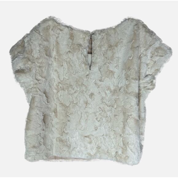 Maeve Faux Fur Cropped Short Sleeve Boxy Top - CREAM - Picture 8 of 8